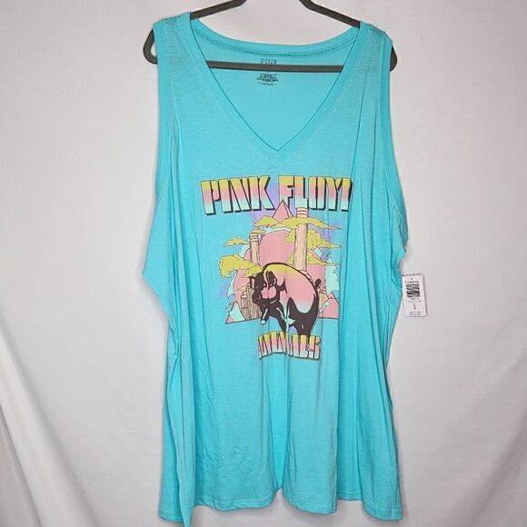 5X 28W Torrid Blue Pink Floyd Animals Tank Pastel V Neck 80s Retro Classic Rock - Picture 2 of 5